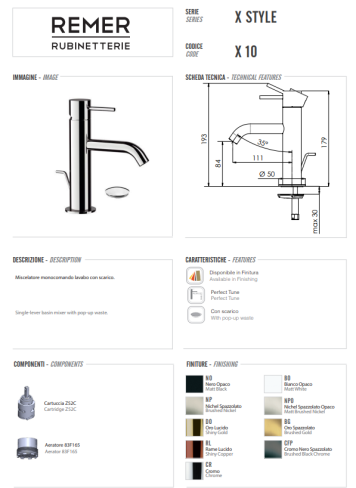 Смеситель для раковины с донным клапаном x style